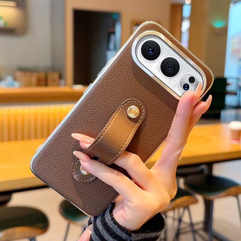 高级咖色腕带适用荣耀Magic8ProAir手机壳电镀皮纹Magic8ProAir保护套全包防摔高档网红手腕带ins女款