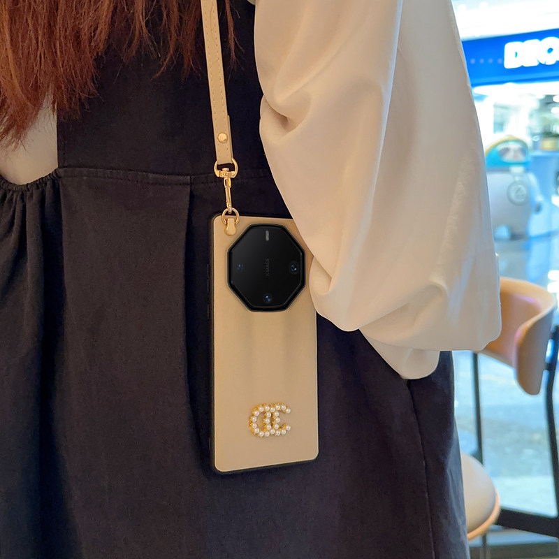 适用华为MATE60RS手机壳蚕丝纹保护套mate60rs非凡大师全包防摔斜挎背带挂绳高档双C网红女款潮