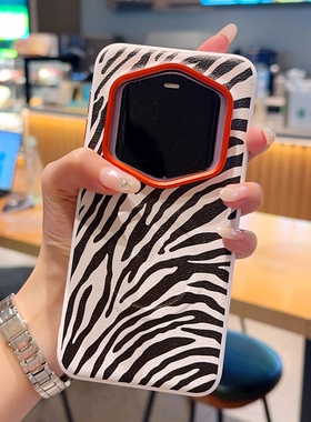 创意斑马纹适用荣耀Magic7RSR手机壳磁吸皮纹新款Magic7RSR保护套全包硅胶软边Magic7RSR高档橙色金属镜头