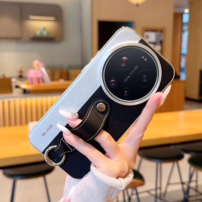 轻奢腕带指扣适用小米17ultra手机壳电镀皮纹拼色小米17ultra保护套全包防摔软边15ultra高级拼接