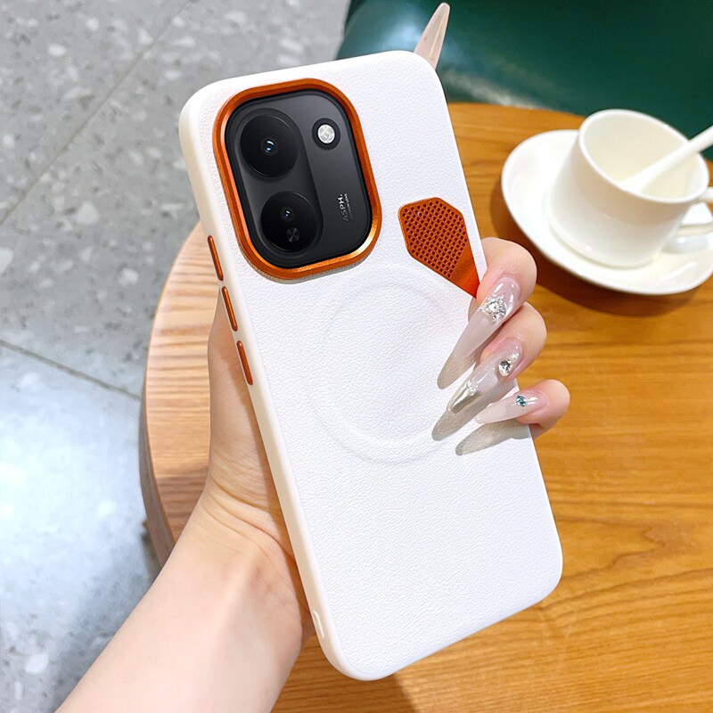 适用iQOOZ11手机壳皮纹磁吸金甲散热iQOOZ11x保护套高档磁吸轻奢简约vivoY500i全包防摔软边金属镜头