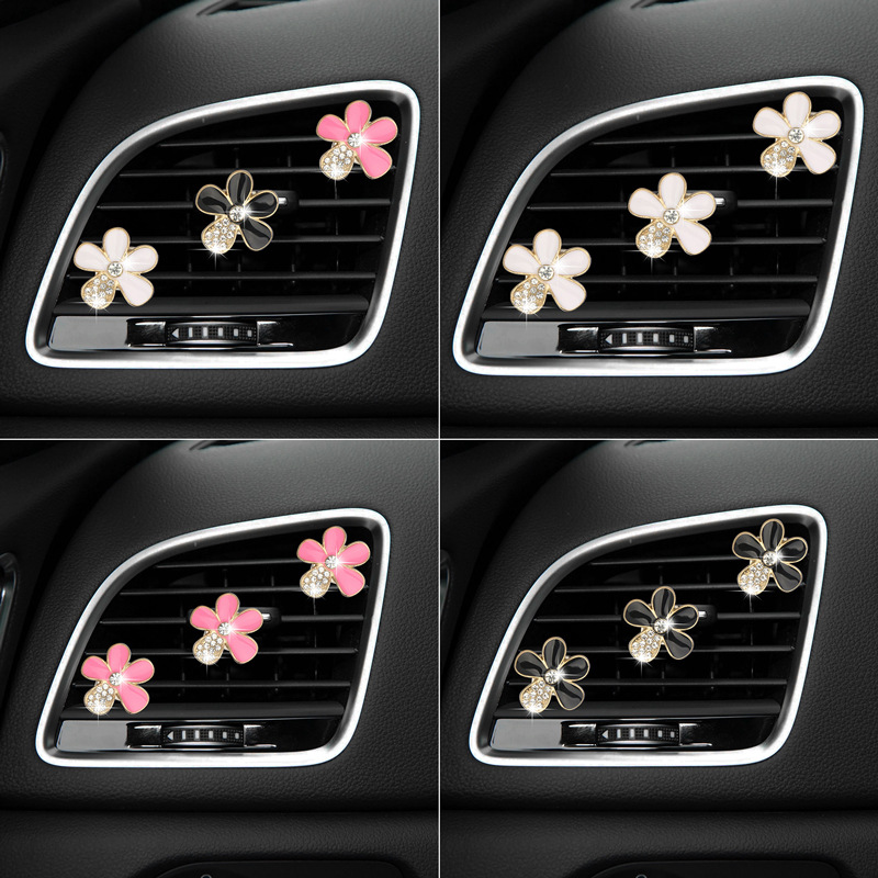 新款水钻五瓣花套装汽车出风口装饰夹子车载空调装饰夹车内摆件