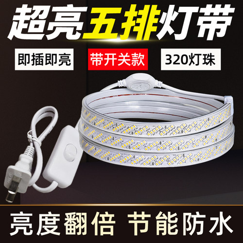 LED灯带220v户外防水320灯隧道工地亮化装饰照明冷白光灯条6000K