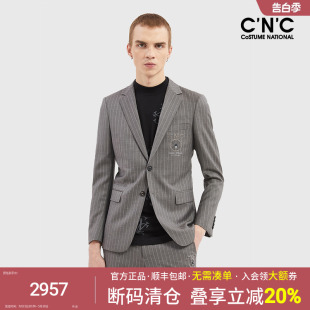 奥莱outlets秋冬新款 CNC男装 品牌典雅绣花烫钻羊毛条纹西服外套