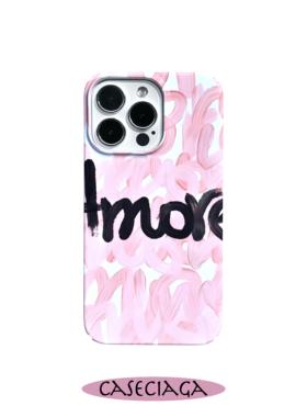 CASECIAGA14promax粉色西班牙爱神amor插画小众简约原创创意手机壳ins风防摔亮面菲林壳全半包12pm硬壳13X