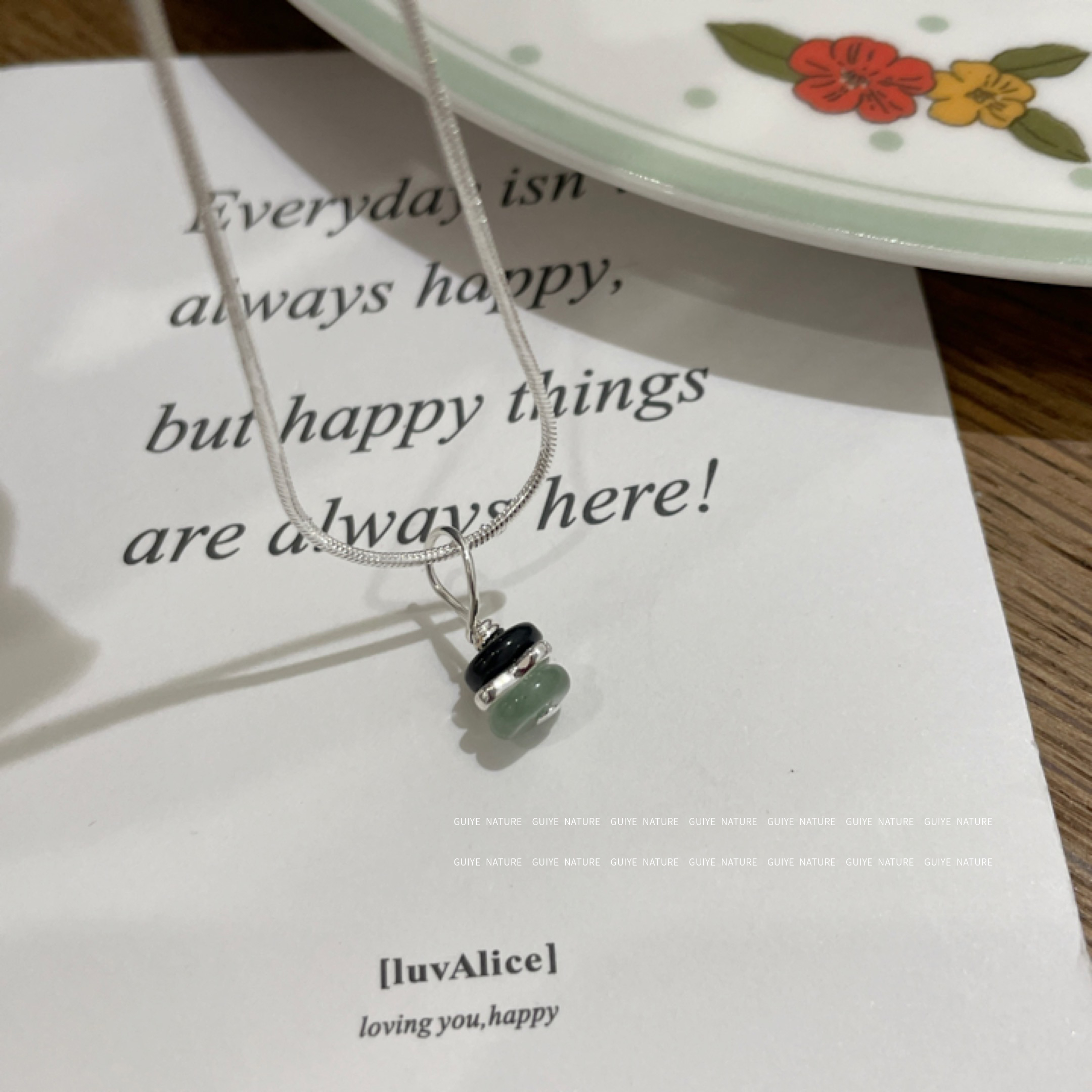 归野新中式小众玉石块吊坠项链女