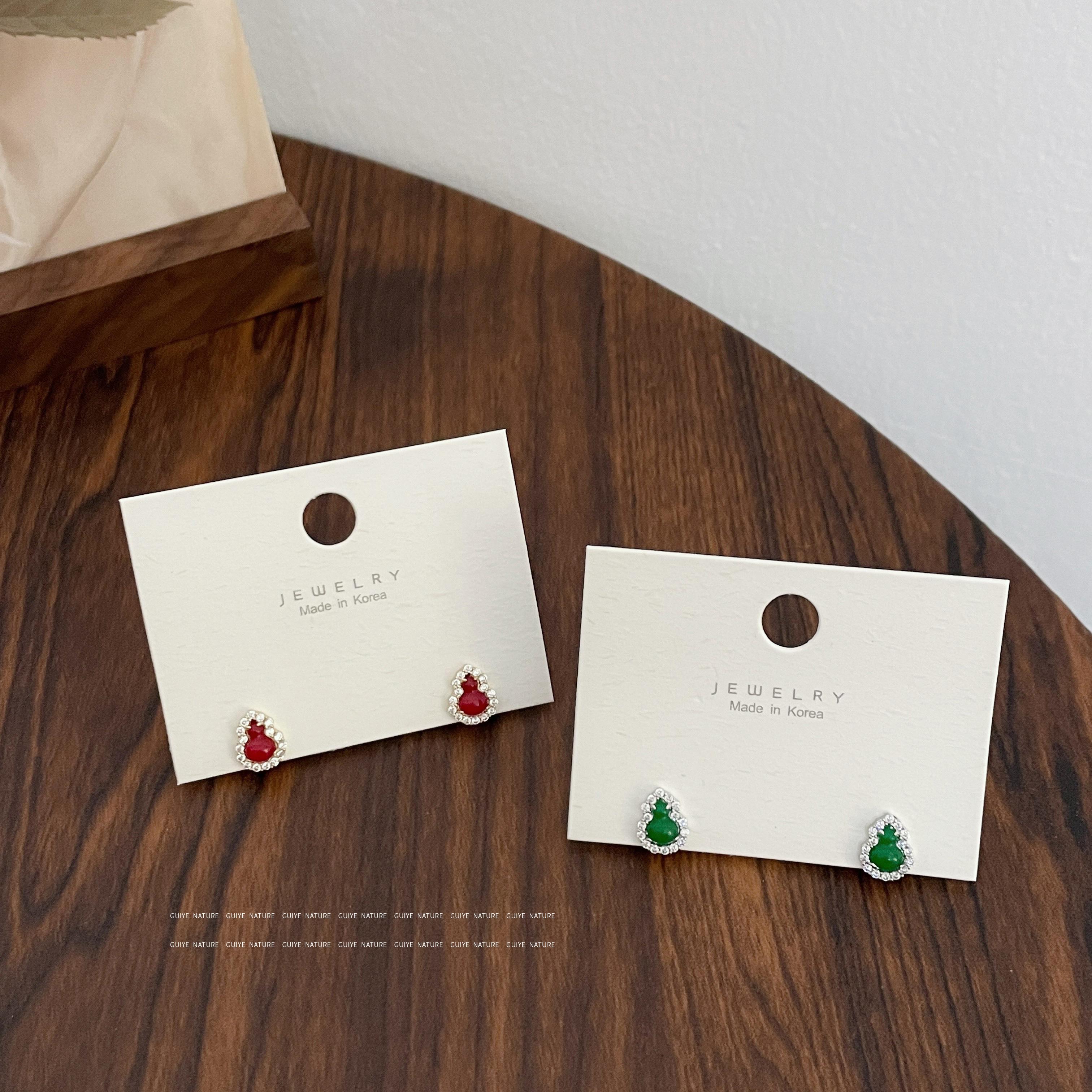 新中式国风祖母绿葫芦耳钉