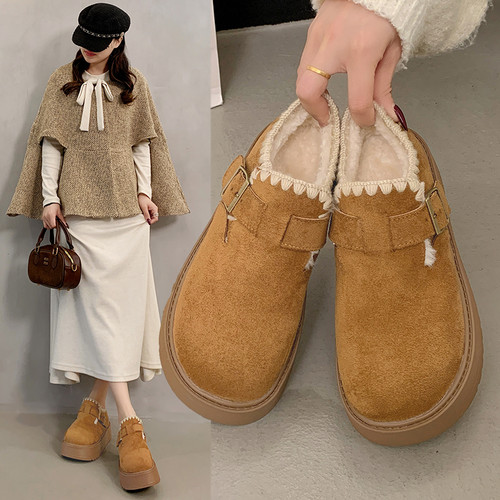 厚底加绒勃肯鞋女2025冬季新款毛绒休闲保暖鞋靴乐福鞋1220w