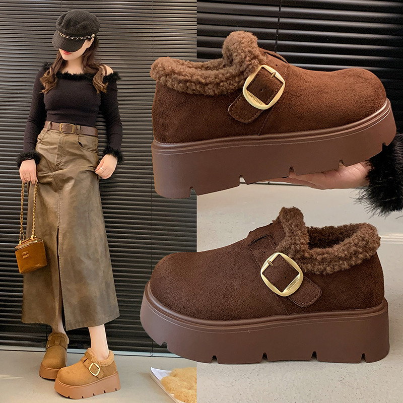 厚底增高加绒勃肯鞋女2025新款冬季保暖靴毛毛鞋鞋乐福鞋1220w