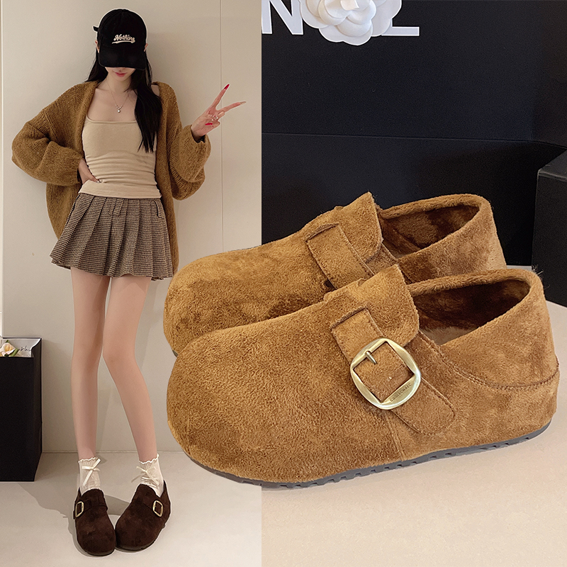 秋冬厚底加绒两穿勃肯鞋女2025新款软底舒适一脚蹬懒人增高1125z