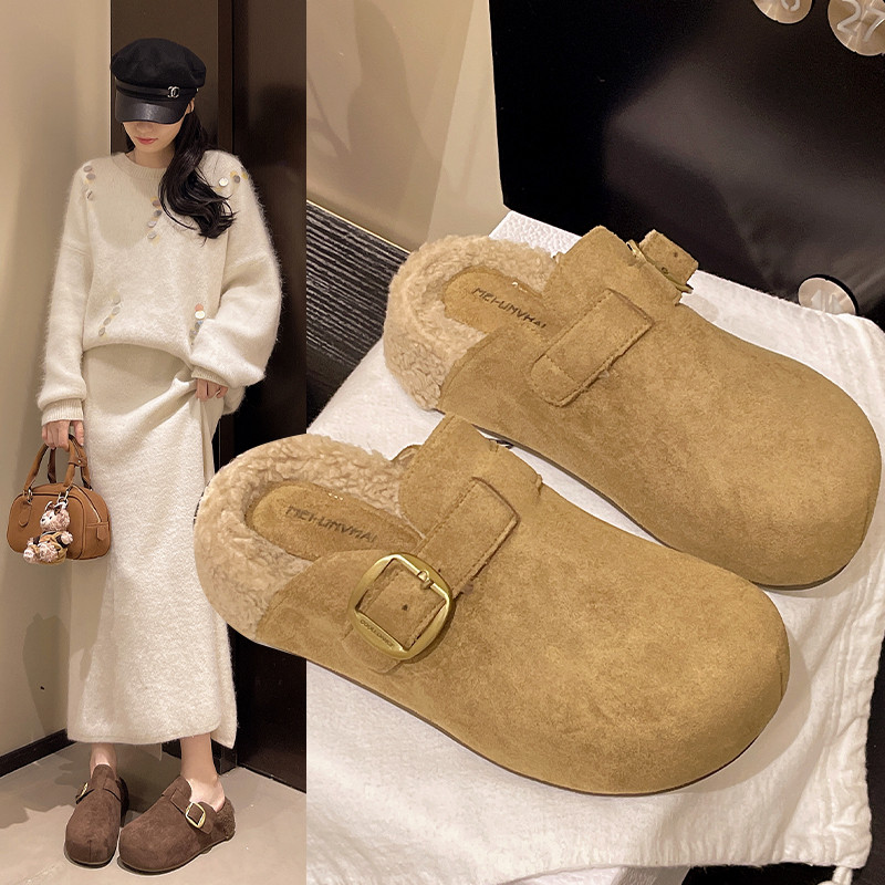 覆古毛绒厚底勃肯鞋2026新款春秋加绒博肯懒人外穿包头毛毛0122w,女鞋,勃肯鞋/软木鞋,淘宝优惠券,粉丝福利购,淘宝优惠卷