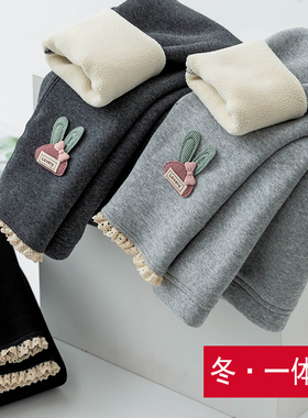 女童加绒加厚打底裤冬装纯棉女宝宝一体绒保暖裤儿童外穿长裤子潮