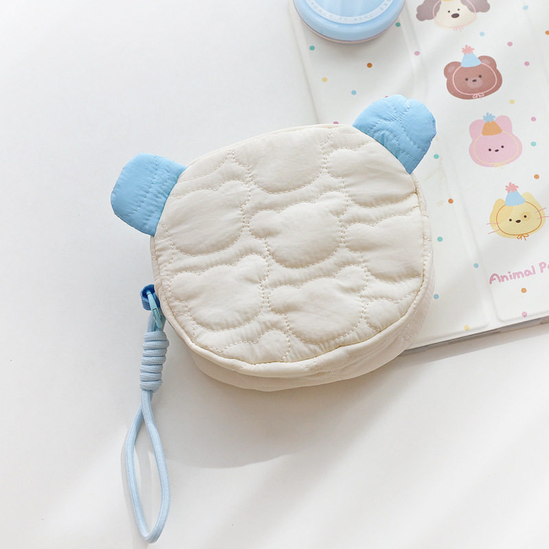 ins可爱小熊迷你化妆包女小清新桃皮绒手提卫生巾收纳包月事包