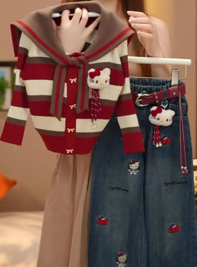 网红款25洋气中大童针织毛衣韩仔裤套女童秋装套装02新款儿童版牛