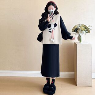 网红款装02毛甲衣套装感搭孕妇24新款秋冬季衣连衣裙马上大码孕妈