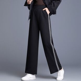 网红款运腿裤女秋夏高宽显瘦大码胖子直裤裤动阔春季腰垂感松mm裤