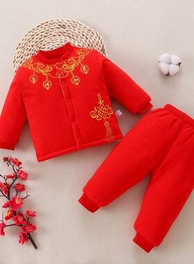 网红款红色套周周礼国宝衣服百天庆式小童装岁抓服中宝喜中