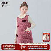新款 小童木 甜美小香风女童连衣裙冬季 喜庆年服女大童花朵背心裙