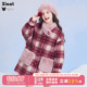 中大童牛角扣毛呢大衣 2025新款 小童木 复古格纹女童呢子外套冬季