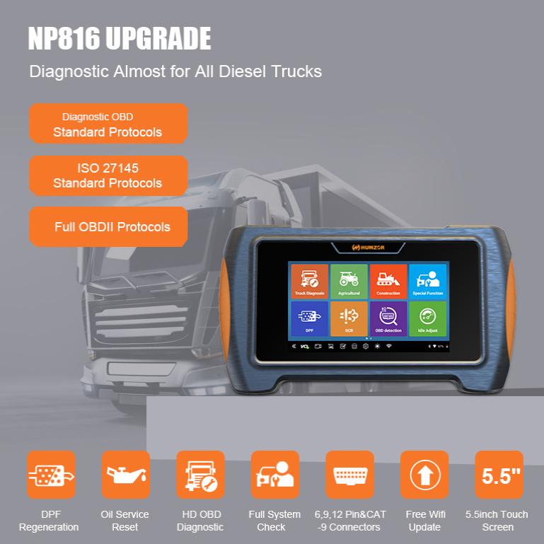 HUMZORNP81617+WiFi/蓝牙OBD柴汽一体汽车诊断仪外贸版智能仪表