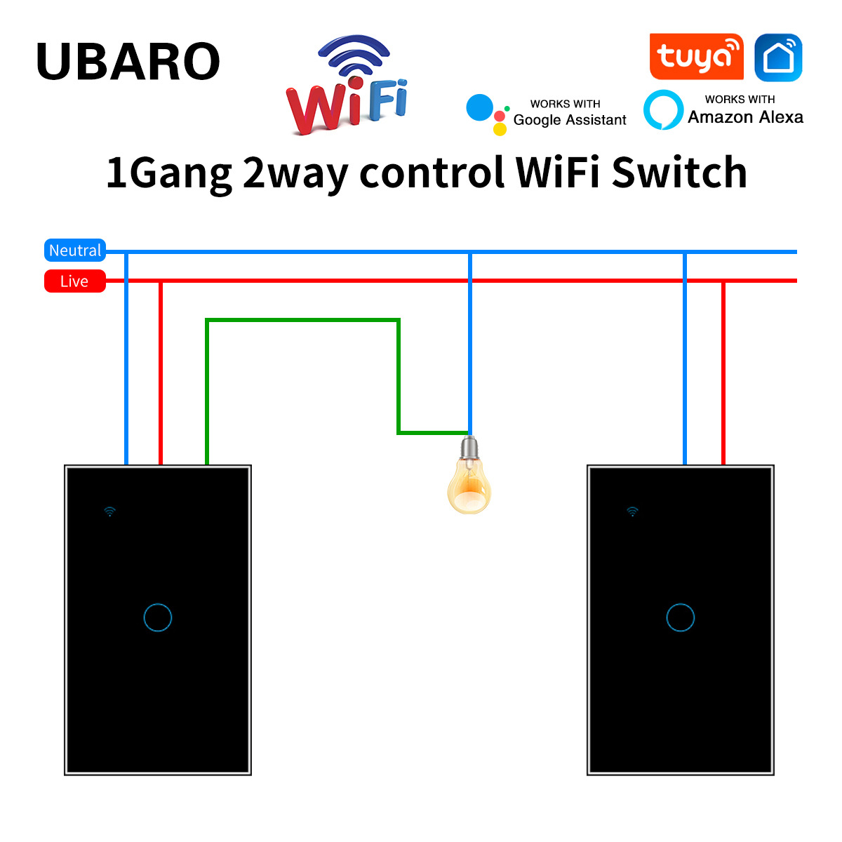 118美标涂鸦WIFI开关钢化玻璃面板家用双控智能零火楼梯开关