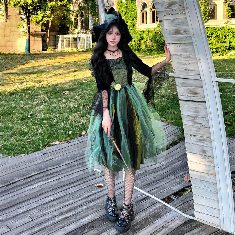 万圣节服装魔法女巫装狂欢节表巫婆连衣裙舞台表演服绿野仙踪cos