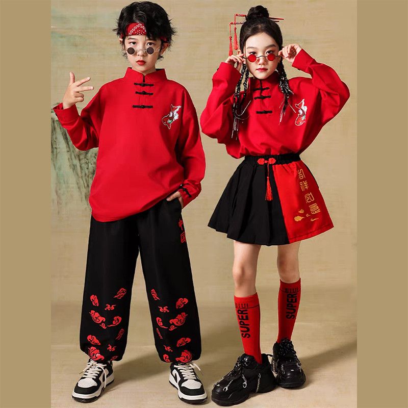 儿童啦啦队演出服中国小学生运动会开幕式服装表演汉服国潮班服
