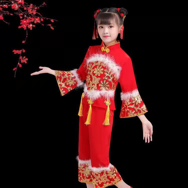 元旦儿童秧歌演出服喜庆开门红表演服幼儿打鼓服民族舞中国风服饰