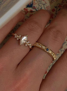 vintager古着做旧金色马眼钻戒指