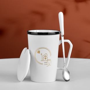 情侣马克杯轻奢陶瓷杯带盖勺创意公司活动礼品水杯子定制logo印字