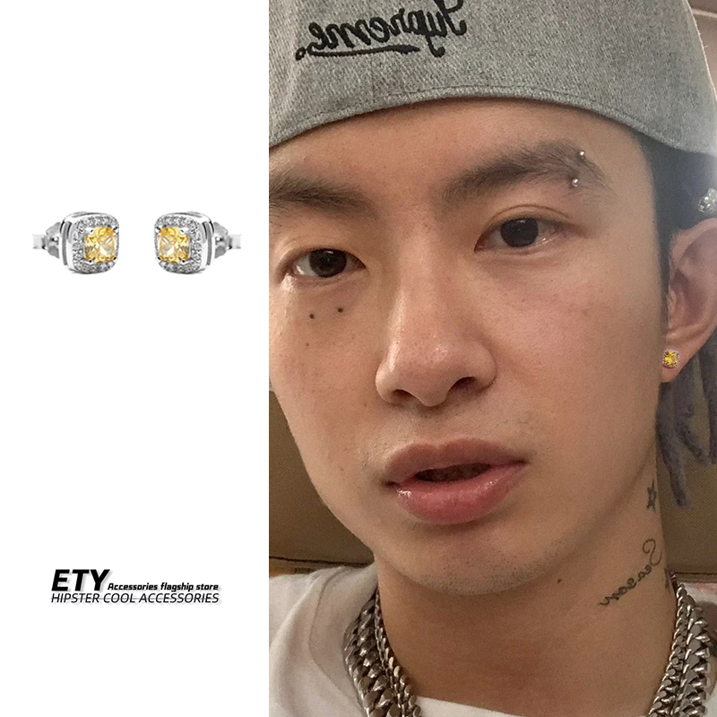 s925银针耳钉男生美式