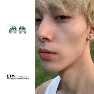 999纯银耳钉个性 蛇形暗黑独特冷淡风百搭男生耳饰 美杜莎之眼男士