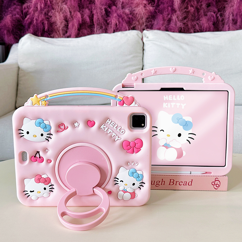 手提彩虹KT猫360旋转适用华为matepad11.5s/air平板保护套se带笔槽荣耀x9pro可爱x9a卡通荣耀x7硅胶全包软壳