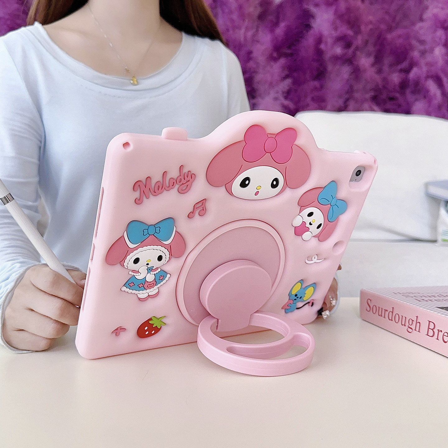 相机美乐蒂360旋转ipad12保护壳mini7带笔槽10.2第11代9.7软硅胶女款适用苹果pro11寸卡通ipadair8平板保护套