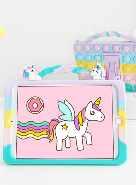 手提彩虹泡泡独角兽三星a11+a9plus平板保护套s8+s7+s7fe平板壳a8卡通s6lite硅胶a7全包t510防摔t290软壳适用