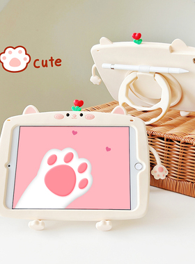 笔夹立体猫咪360旋转iPadAir7保护套iPad11/10/9平板壳适用苹果air654硅胶卡通Pro11寸全包9.7防摔mini7迷你6