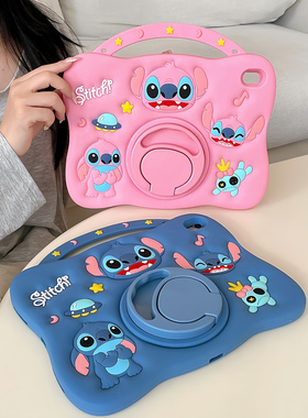 手提史迪奇安琪360旋转适用三星a11+a9plus平板保护套红米pad2se儿童防摔联想pad2024卡通可爱tabM11硅胶软壳