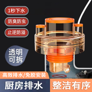 厨房下水管三头通防臭神器防返臭洗菜盆净水器三通排水管道密封圈