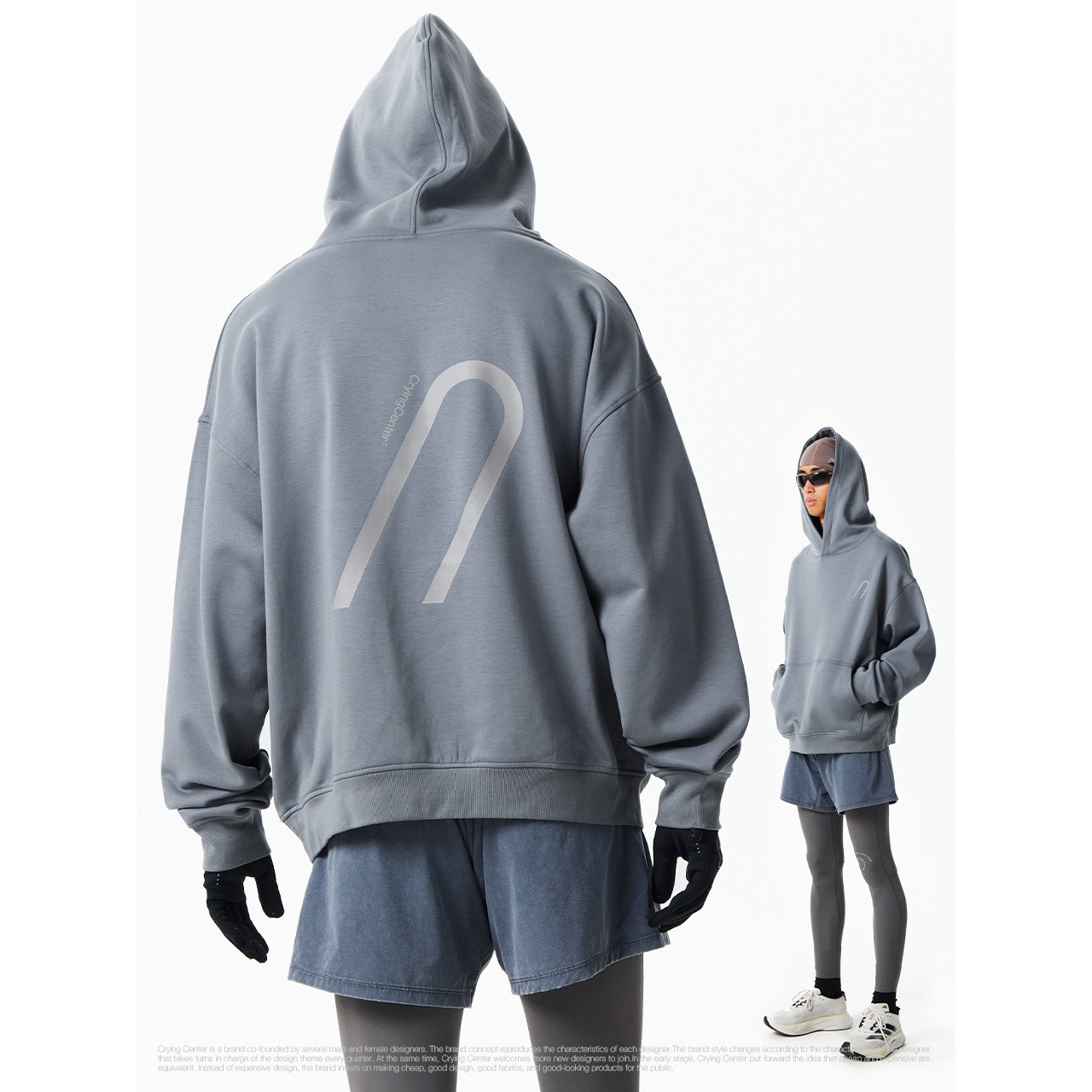 CryingCenterSports2025年冬3M反光中性cleanfit慢跑加绒连帽卫衣