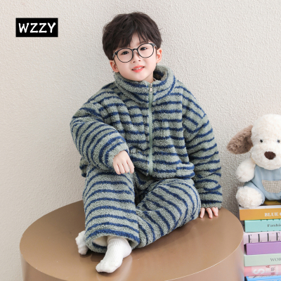 男童冬装法兰绒睡衣加厚保暖儿童家居服2025新款宝宝冬季男孩套装