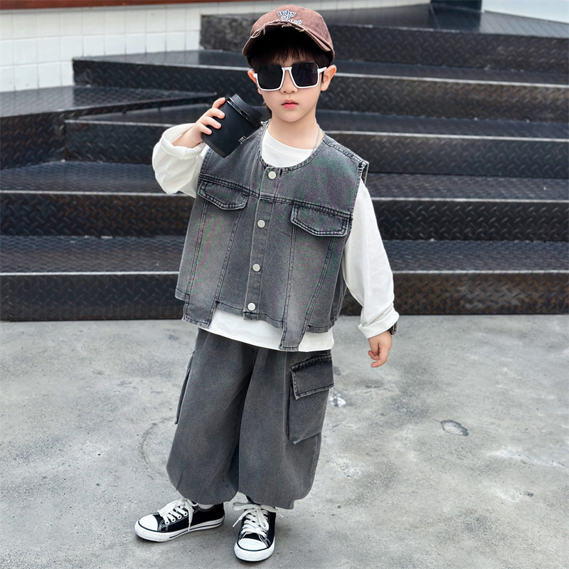 男童春装套装痞帅2026新款儿童休闲牛仔马甲工装裤春季男孩三件套,童装/婴儿装/亲子装,套装,淘宝优惠券,粉丝福利购,淘宝优惠卷