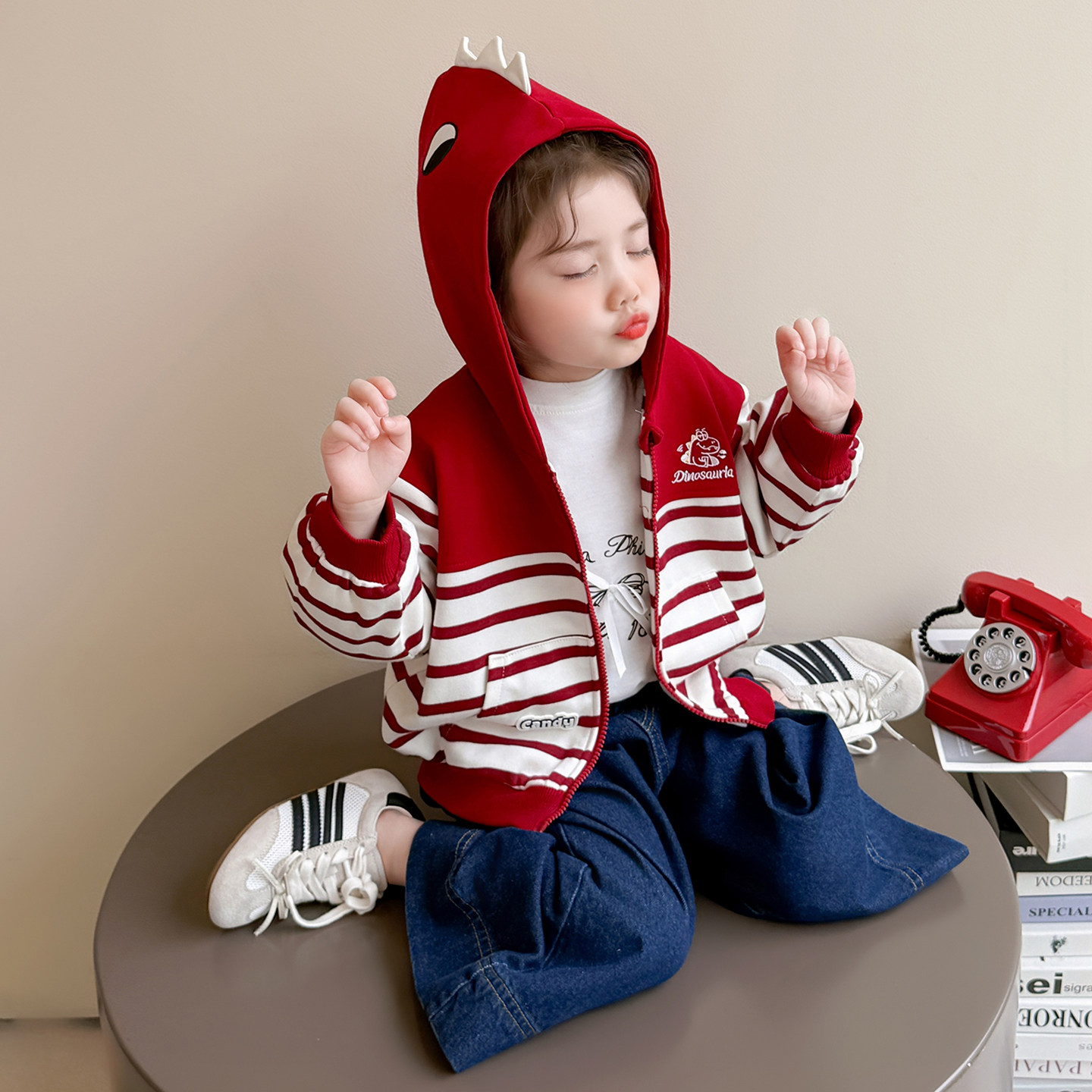 女童春装条纹外套洋气2026新款时髦女孩春季开衫卫衣儿童连帽上衣,童装/婴儿装/亲子装,普通外套,淘宝优惠券,粉丝福利购,淘宝优惠卷