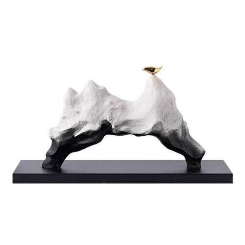 新中式中古树脂假山小鸟禅意装饰品客厅玄关民宿酒店会所现代摆件