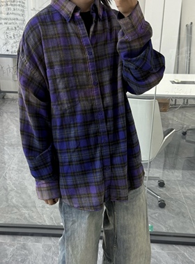 「紫雾迷情」VANA ILUSION 紫色水洗喷白刺绣字母衬衫男女外套潮