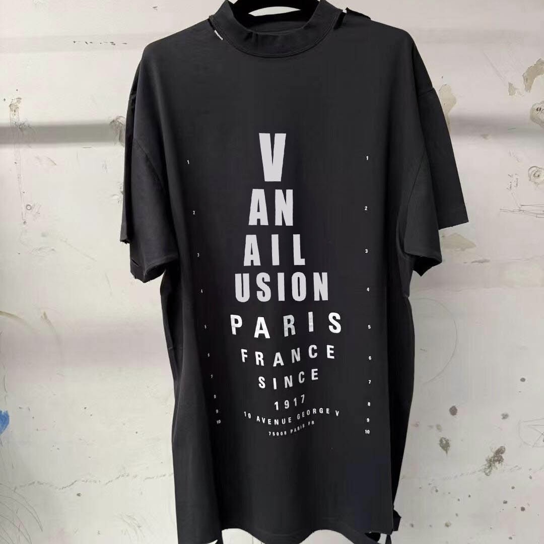 VANA ILUSION 视力表印花刀割破坏短袖男女T恤情侣款潮