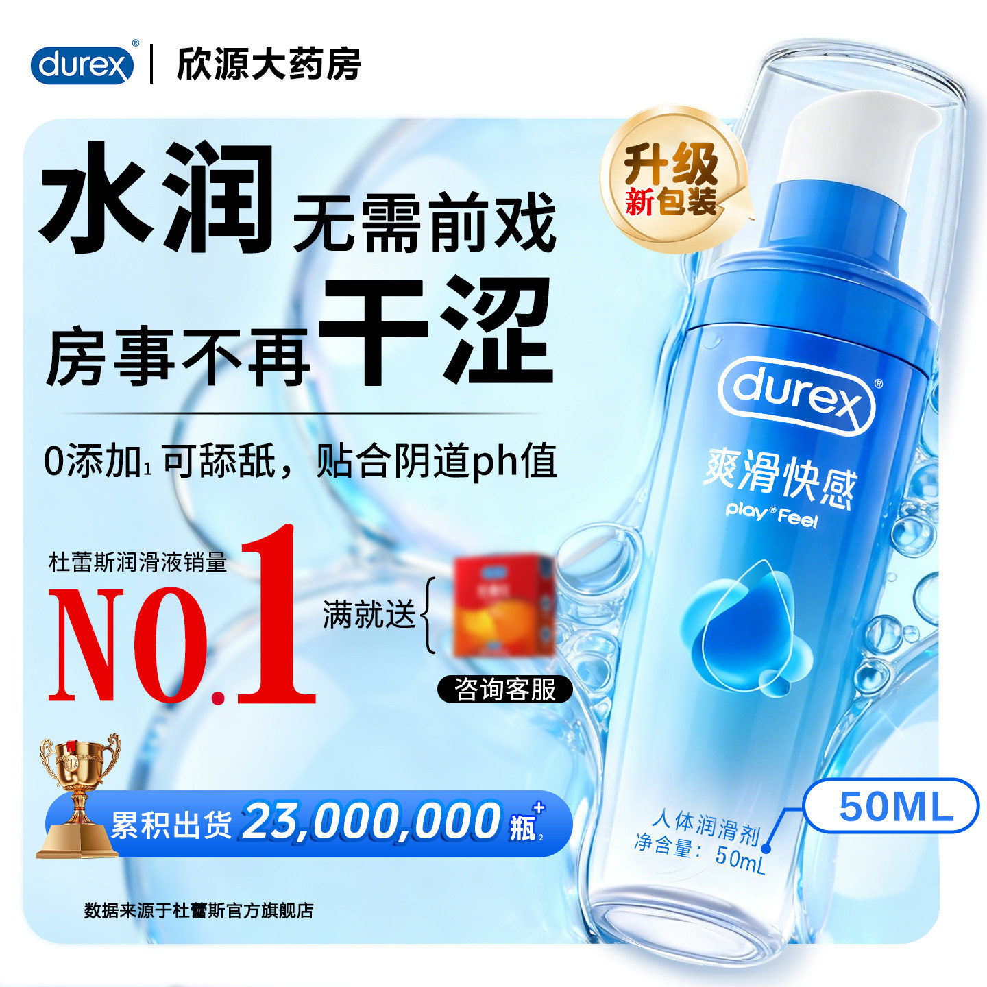 杜蕾斯润滑液50ml爽滑快感人体私处润滑剂油夫妻用品成人房事免洗