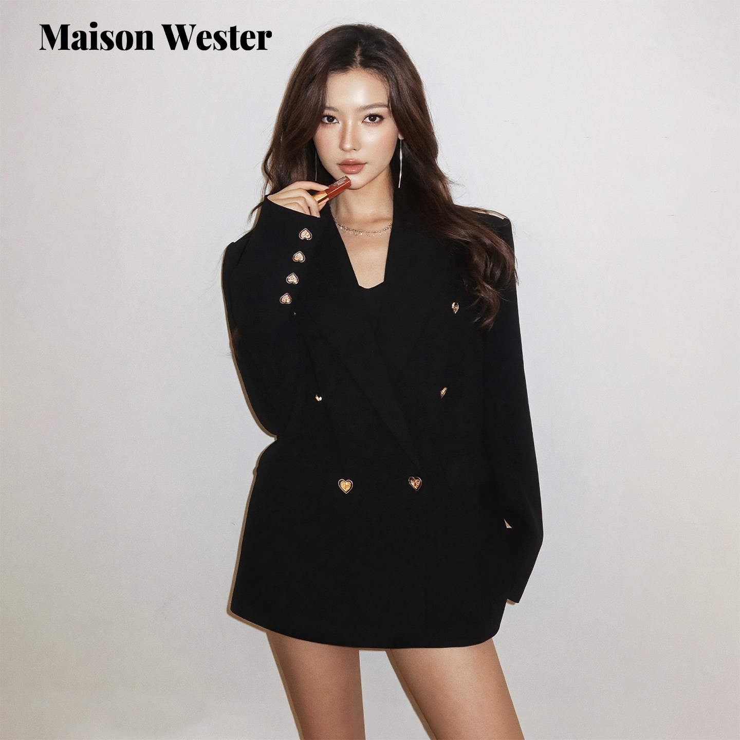 Maison Wester2025年冬季新品千金风复古西装黑金桃心廓外套上衣,女装/女士精品,西装,淘宝优惠券,粉丝福利购,淘宝优惠卷