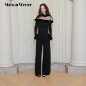 长裤 Maison 感松紧腰裤 子织带垂感针织阔腿裤 Wester2025冬季 新品