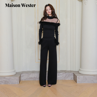 Wester2025冬季 长裤 新品 子织带垂感针织阔腿裤 感松紧腰裤 Maison