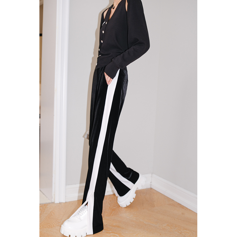 Maison Wester秋季系列白边黑新款简约潮酷垂坠感裤子丝绒裤裤子